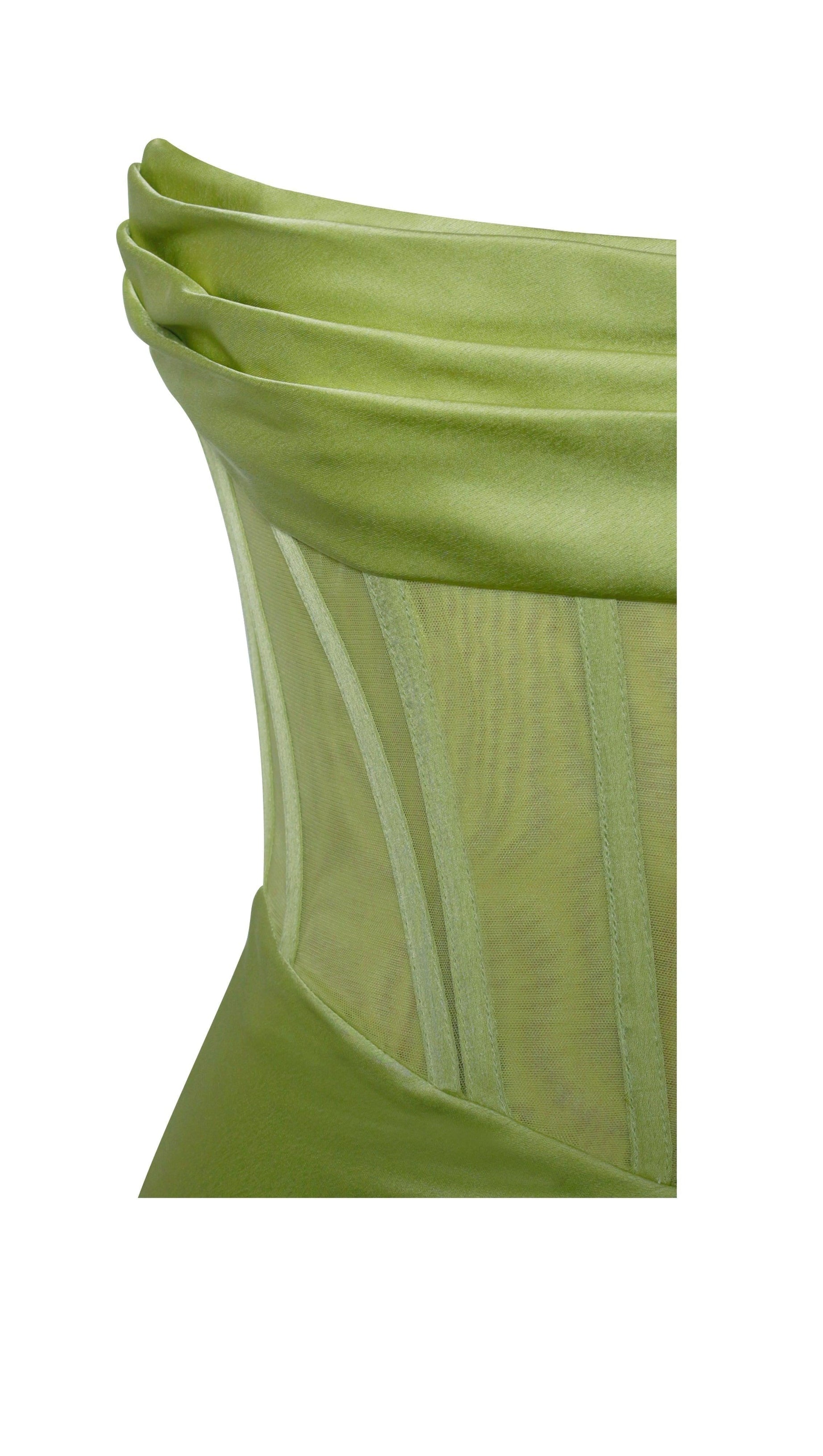 PRISA LIME HIGH SLIT SATIN CORSET GOWN
