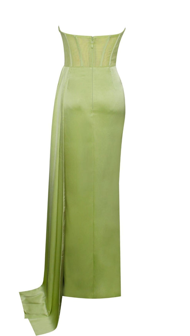 AIIZIE PRISA LIME HIGH SLIT SATIN CORSET GOWN - product image