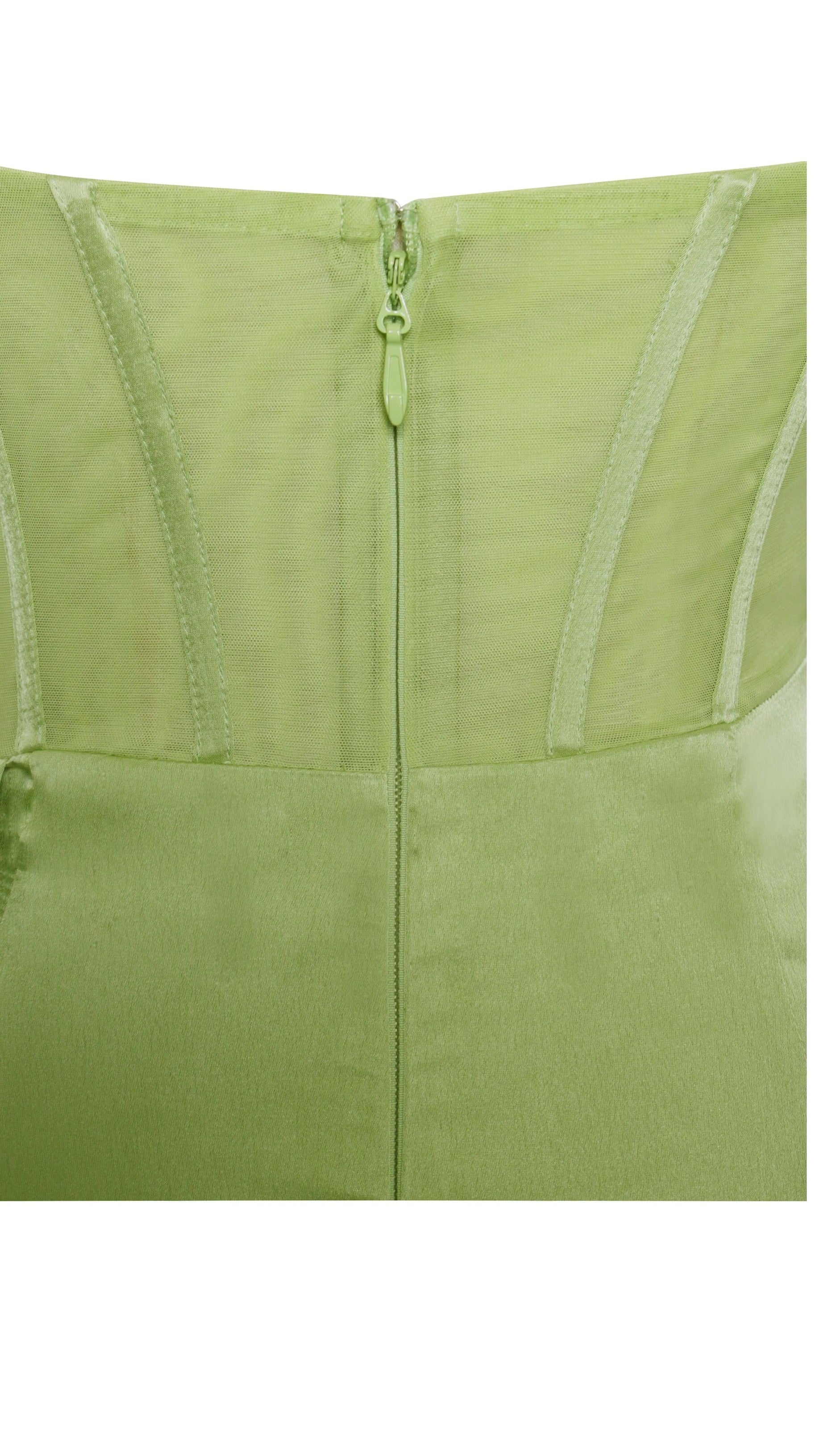 PRISA LIME HIGH SLIT SATIN CORSET GOWN