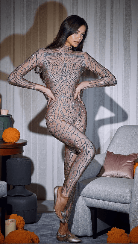 Chimera Spinnennetz-Overall mit Strasssteinen