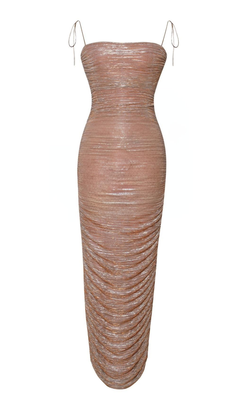 The Glint – Langes Maxikleid aus gerüschtem Chiffon in Roségold