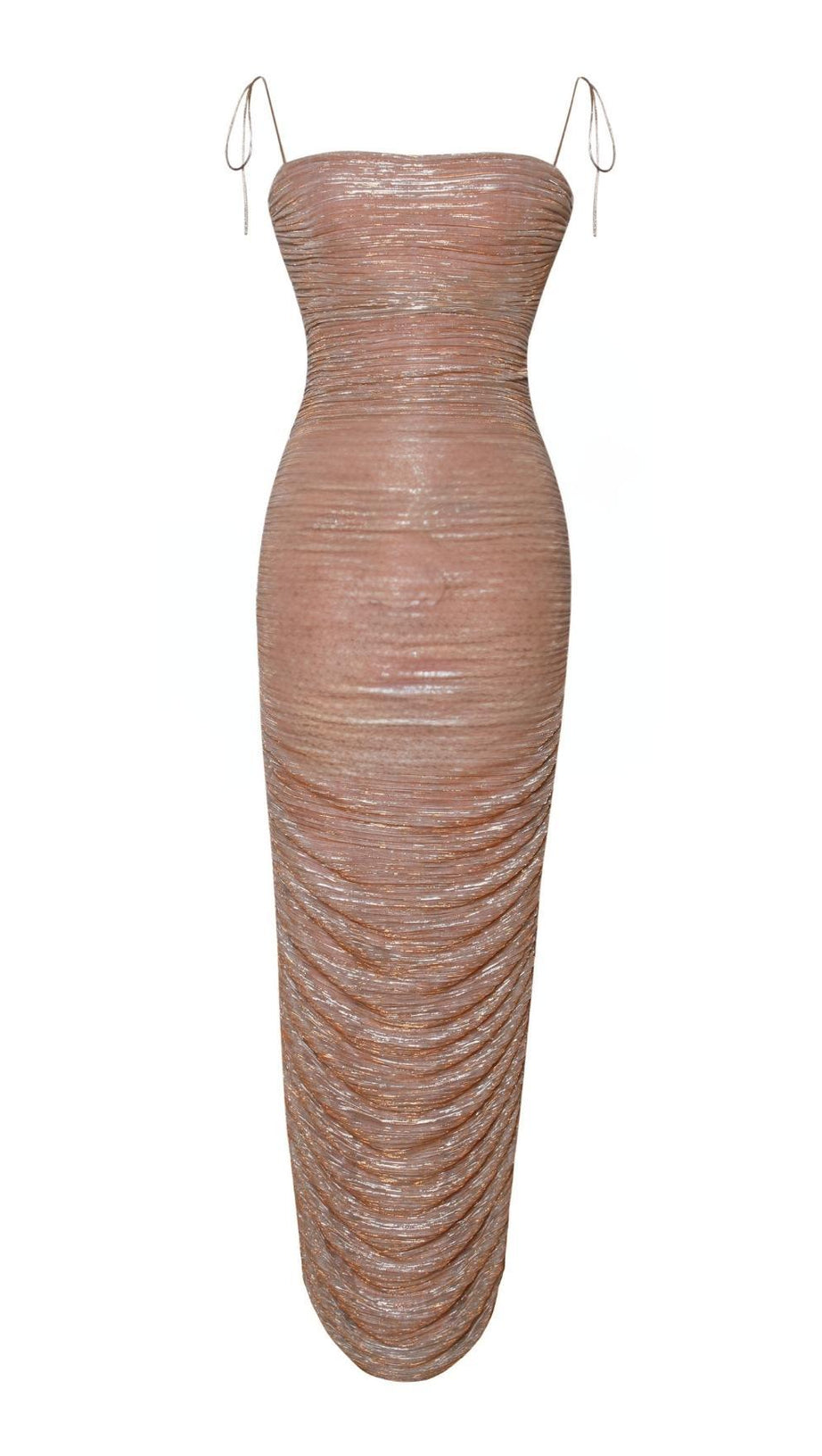 The Glint – Langes Maxikleid aus gerüschtem Chiffon in Roségold