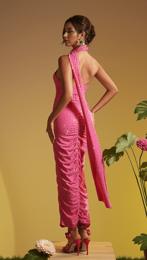 AIIZIE JESIAH HALTERNECK CRYSTAL DRAPED MAXI DRESS - product image