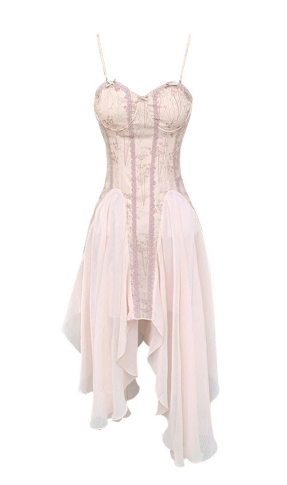 ABITO MIDI IN PIZZO DI RASO CON BENDAGGI ROSA