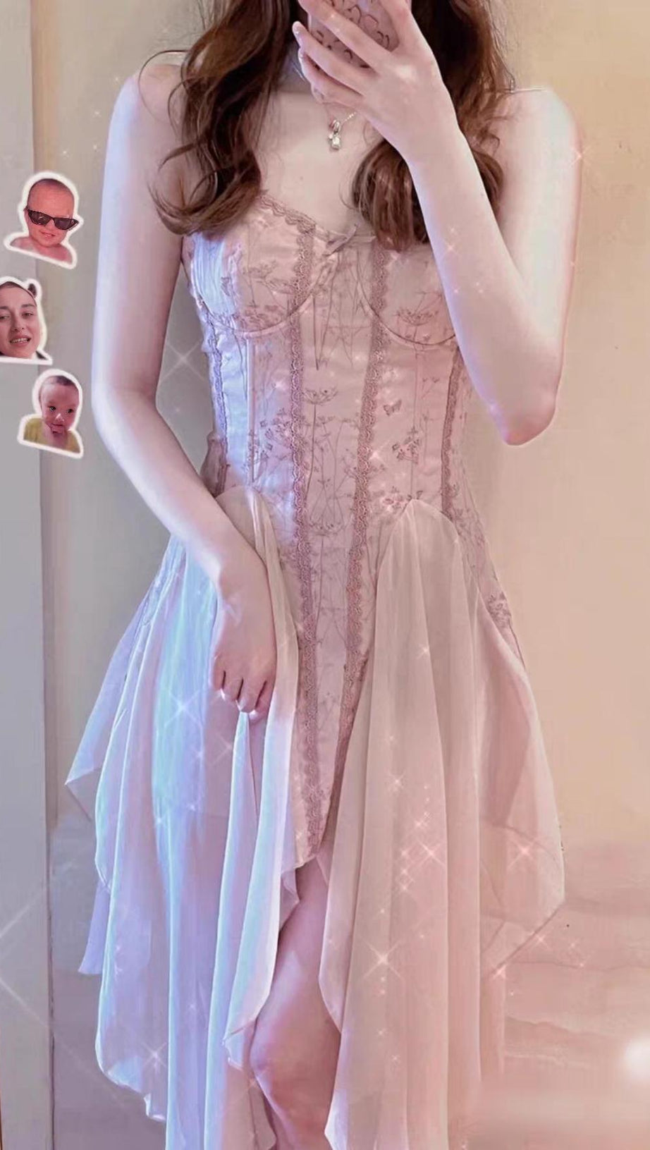 BANDAGE SATIN LACE MIDI DRESS IN PINK