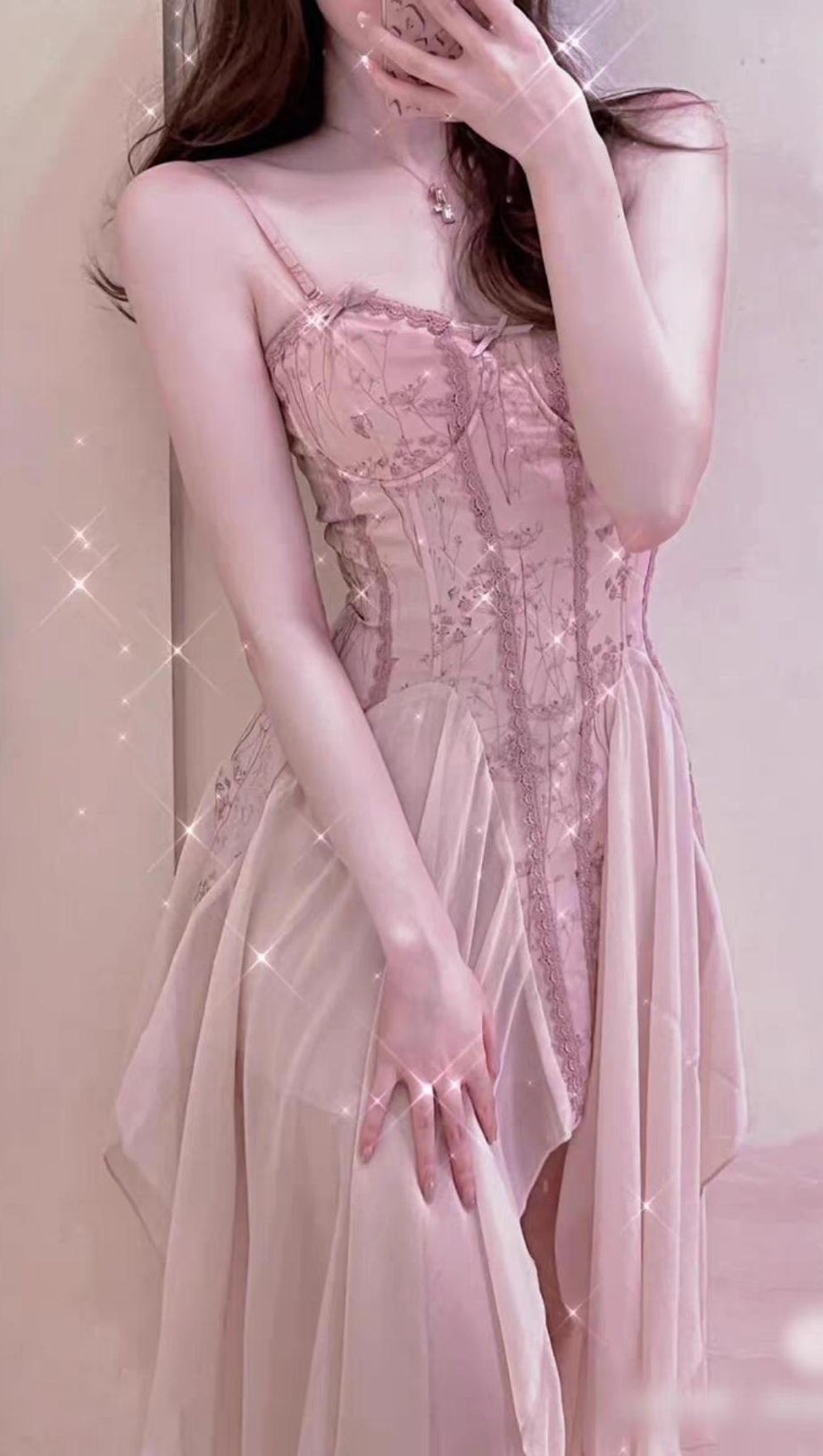 BANDAGE SATIN LACE MIDI DRESS IN PINK