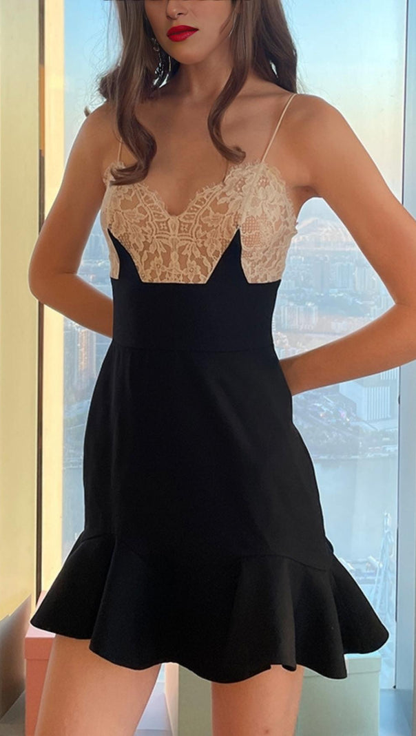 AIIZIE STRAP LACE V NECK MINI DRESS - product image