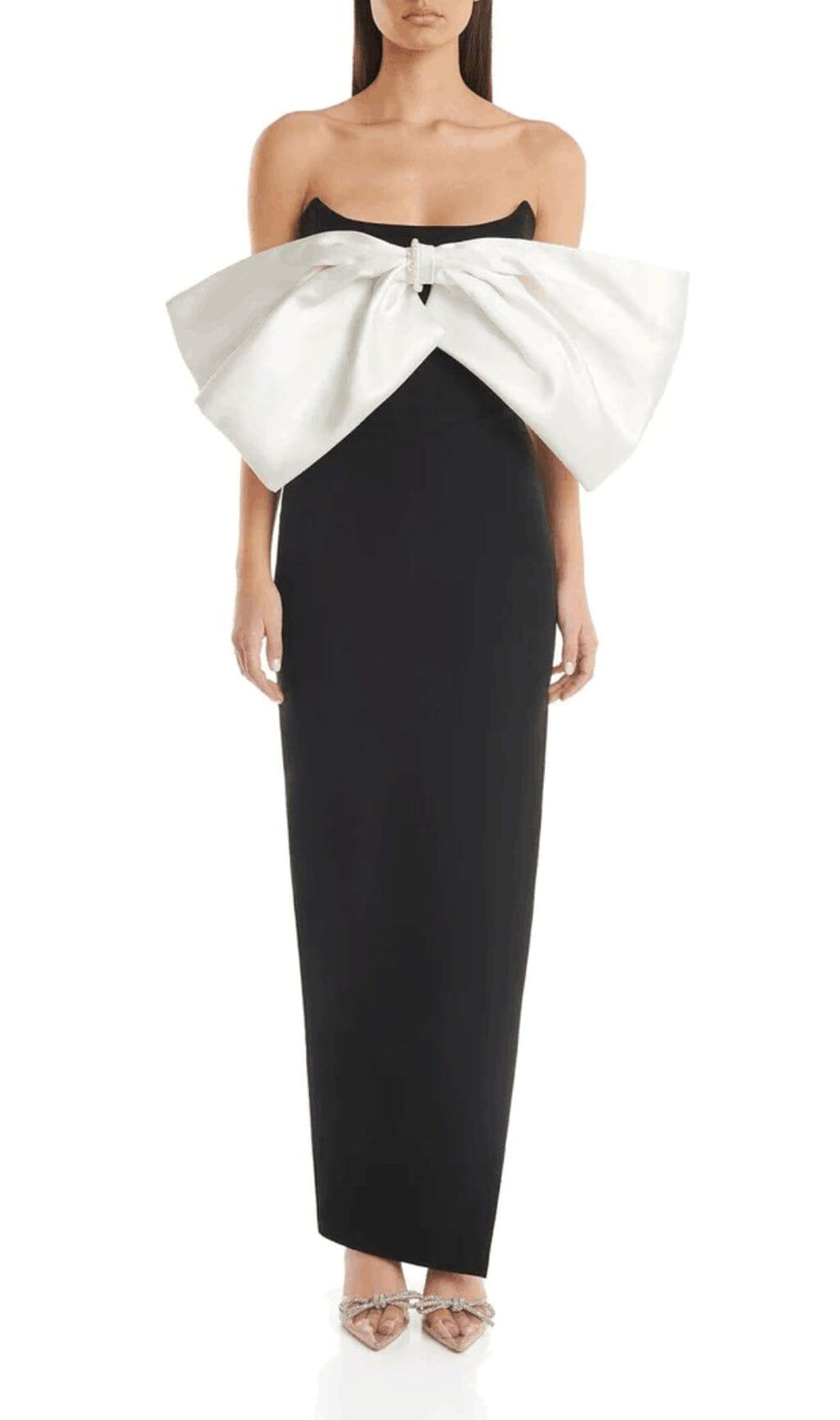 WHITE BOW BLACK DRESS