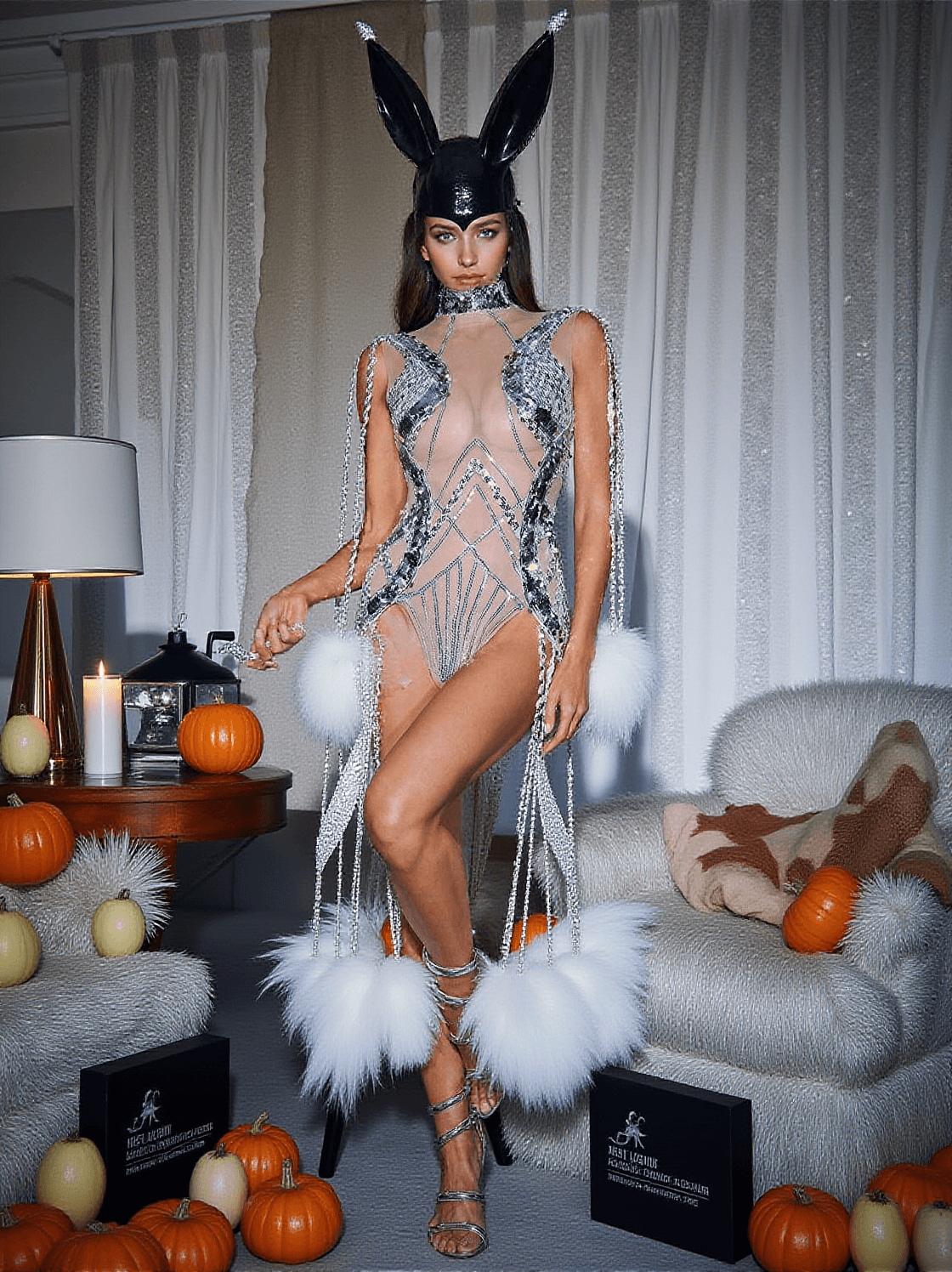 KENT SEQUIN FRINGE MESH BODYSUIT