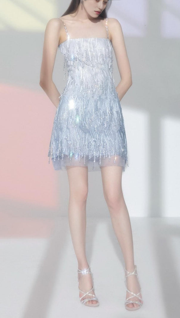 AIIZIE SHINY FRINGED BANDAGE MINI DRESS - product image
