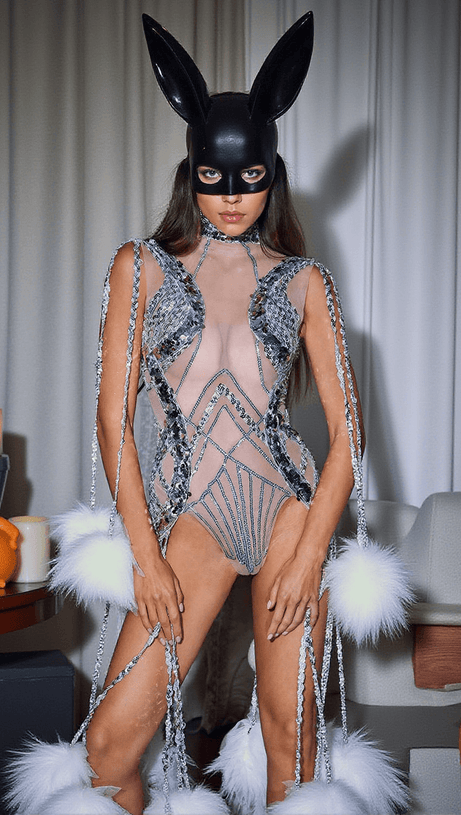 KENT SEQUIN FRINGE MESH BODYSUIT