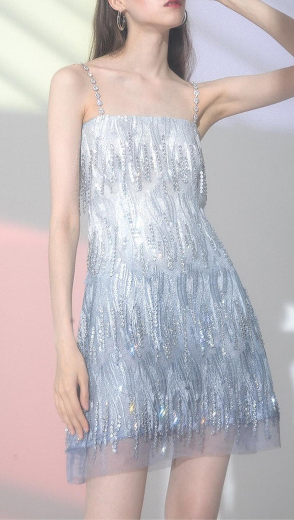 AIIZIE SHINY FRINGED BANDAGE MINI DRESS - product image