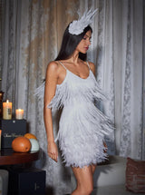 Austyn Tassel Feather Mini Dress In White