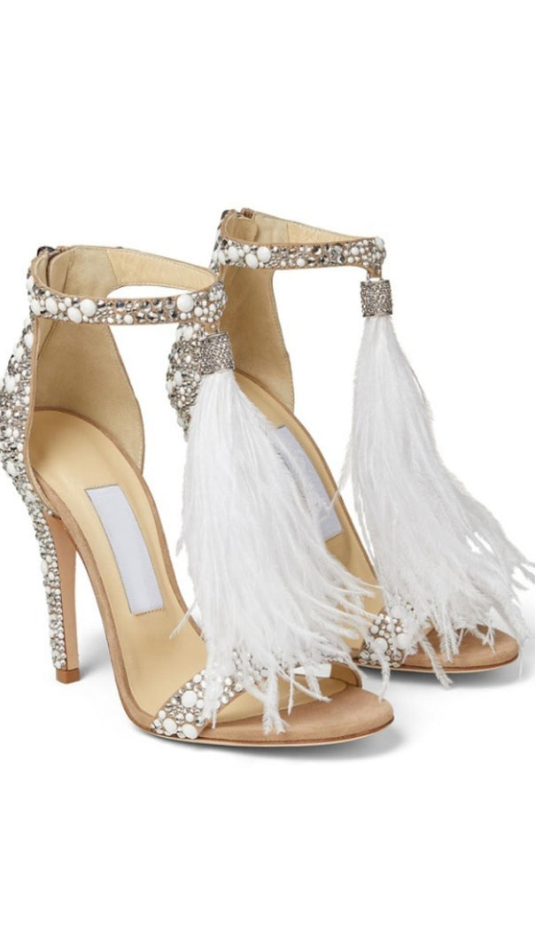 AIIZIE FEATHER PEARL STILETTO HIGH HEELS - product image