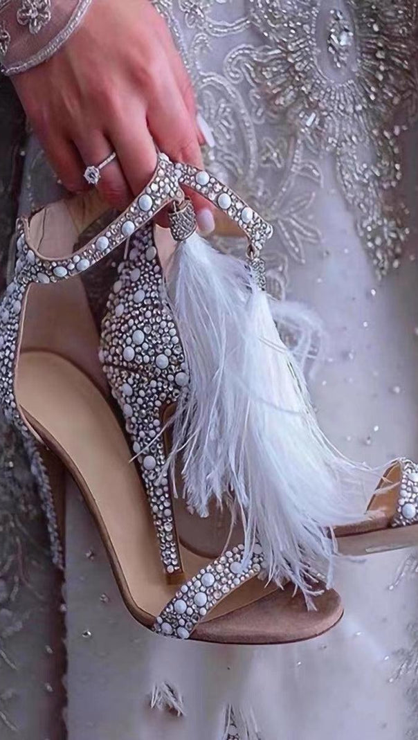 AIIZIE FEATHER PEARL STILETTO HIGH HEELS - product image