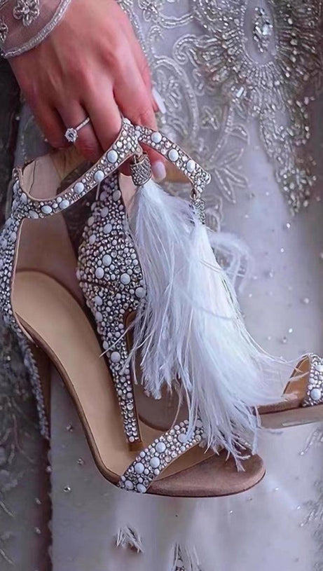 FEATHER PEARL STILETTO HIGH HEELS