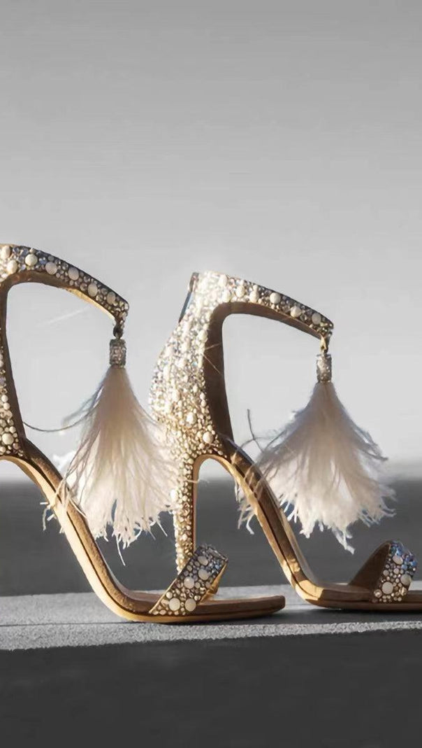 AIIZIE FEATHER PEARL STILETTO HIGH HEELS - product image