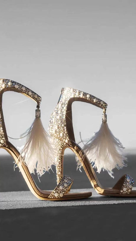 FEATHER PEARL STILETTO HIGH HEELS