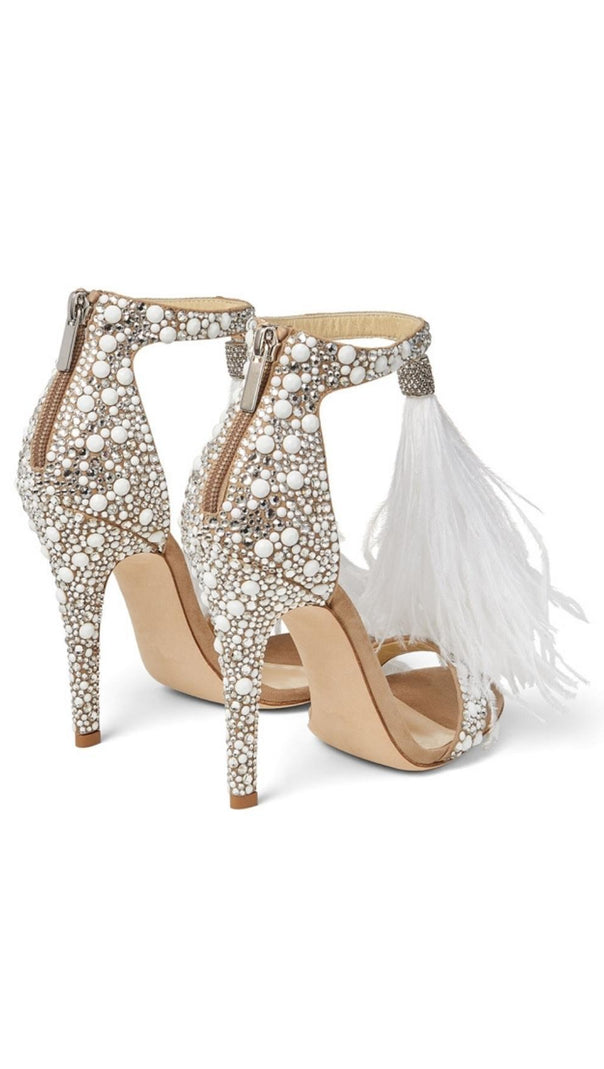 AIIZIE FEATHER PEARL STILETTO HIGH HEELS - product image