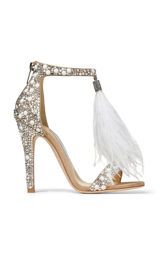 AIIZIE FEATHER PEARL STILETTO HIGH HEELS - product image