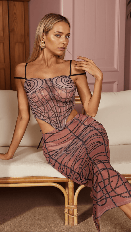 NUMAIR PRINTED MESH SKIRT SET