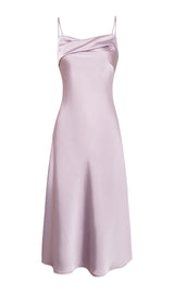 VIOLET SATIN STRAP MIDI DRESS