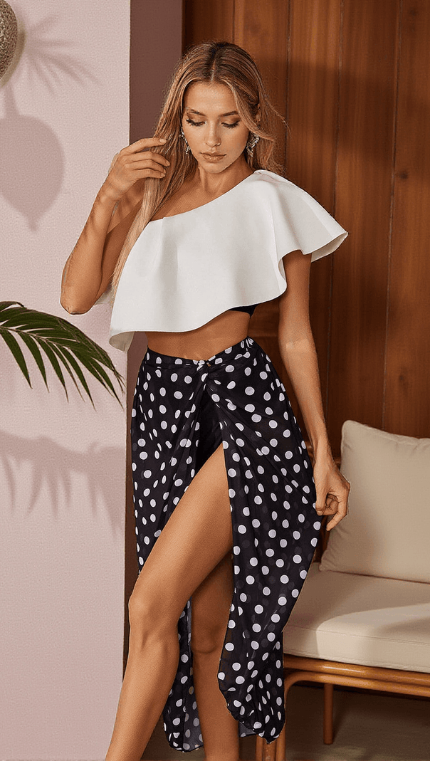 AIIZIE CITRINE RUFFLE PRINTED BIKINI THREE PIECE SET - product image