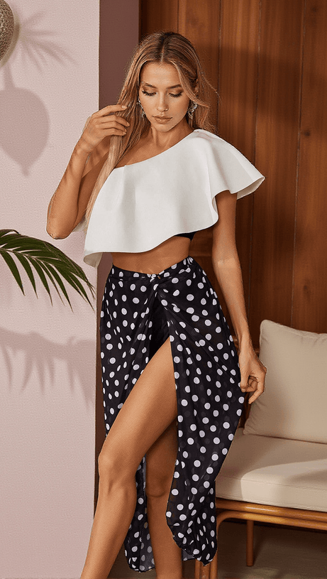 CITRINE RUFFLE PRINTED BIKINI THREE PIECE SET