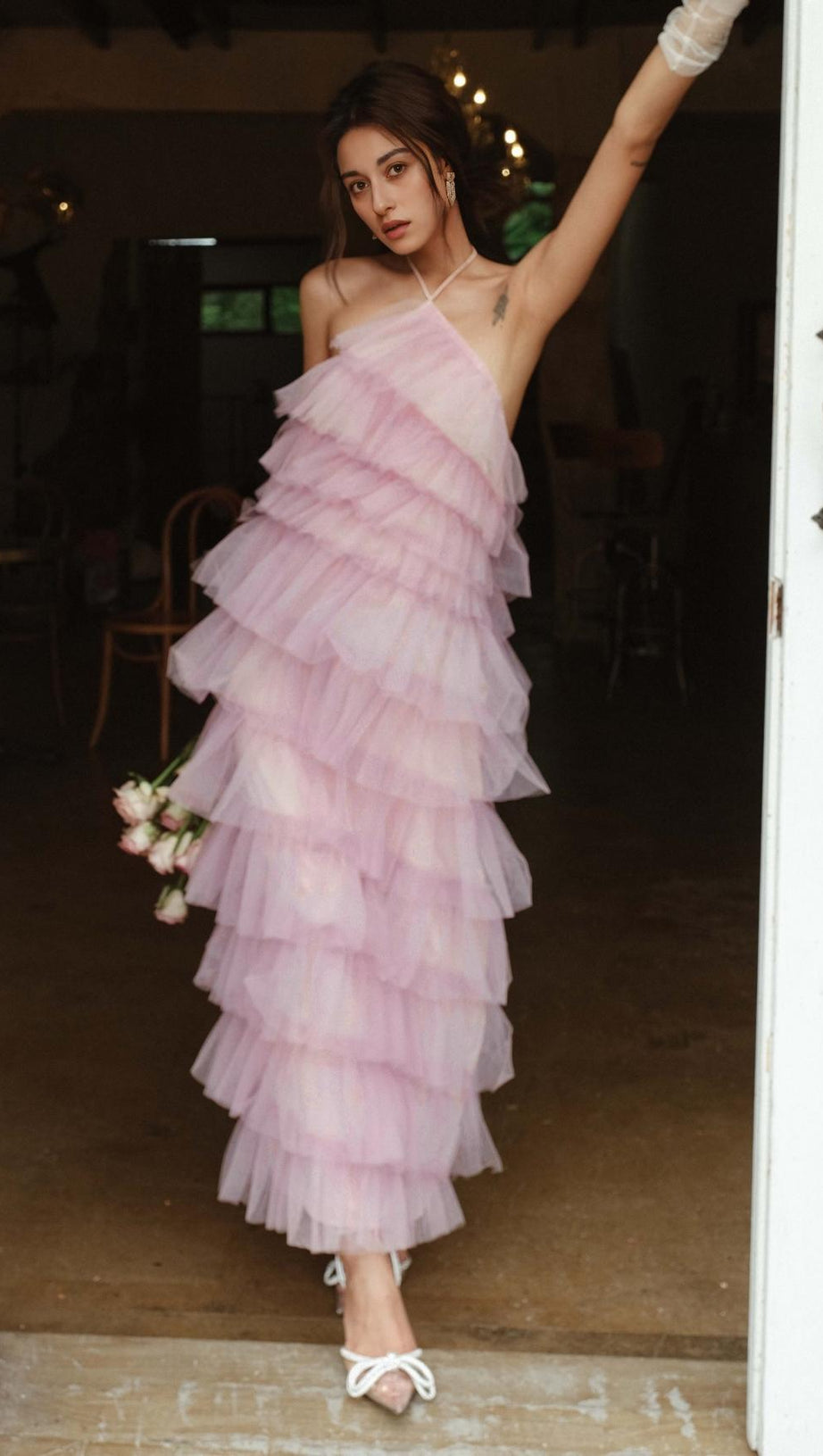 FRINGED  BACKLESS MAXI DRESS