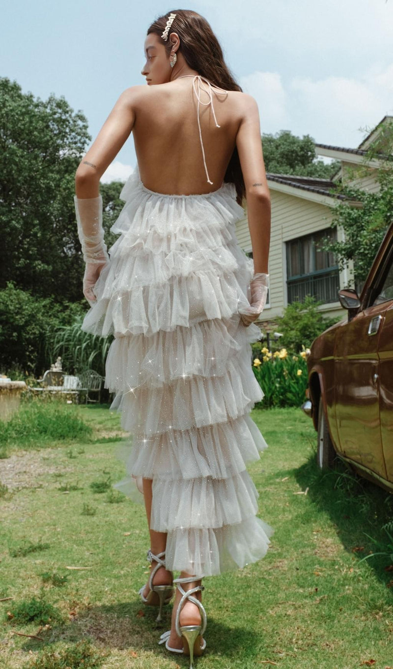 FRINGED  BACKLESS MAXI DRESS