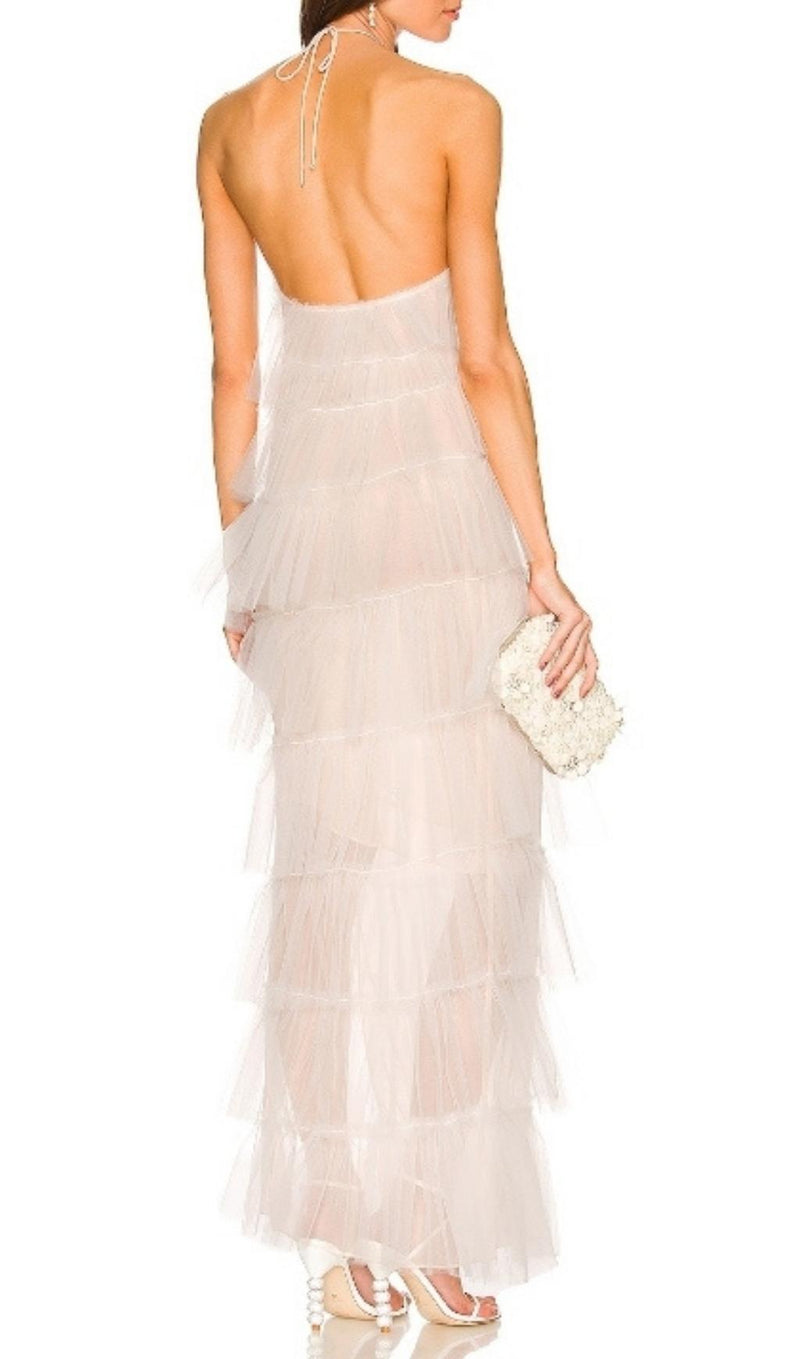 FRINGED  BACKLESS MAXI DRESS