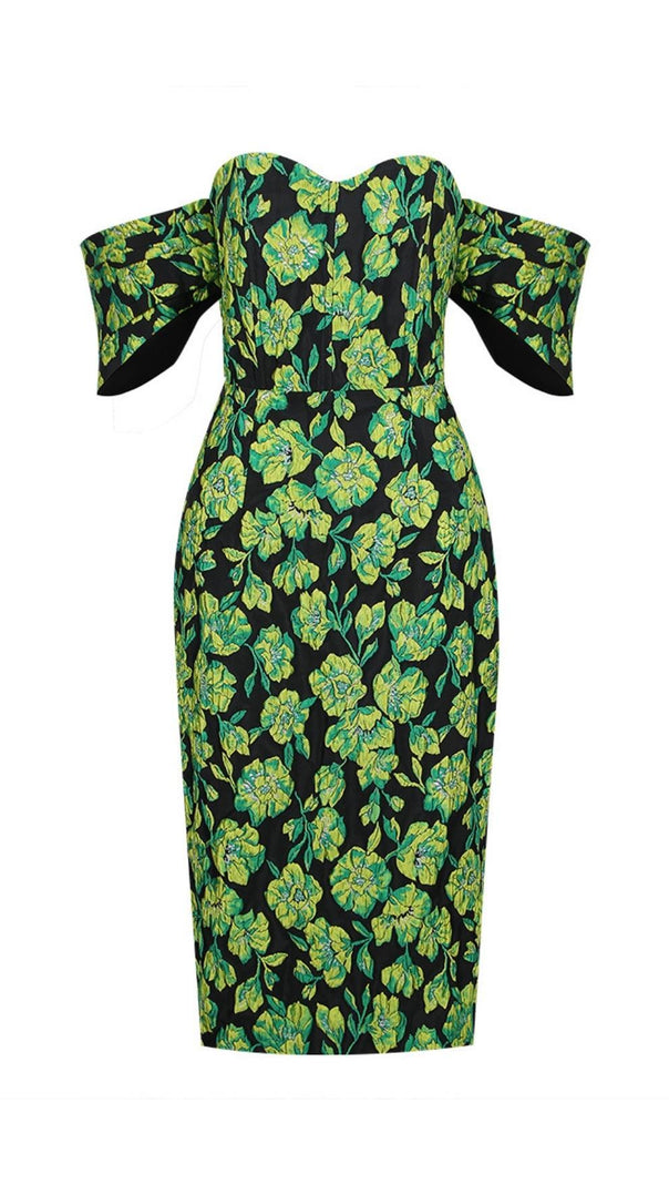 AIIZIE JACQUARD STRAPLESS MIDI DRESS IN GREEN - product image