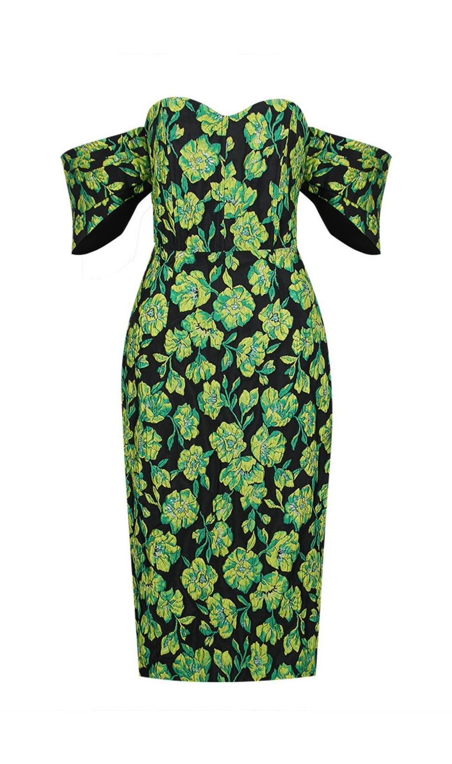 ABITO MIDI JACQUARD SENZA SPALLINE VERDE