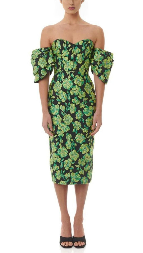 AIIZIE JACQUARD STRAPLESS MIDI DRESS IN GREEN - product image