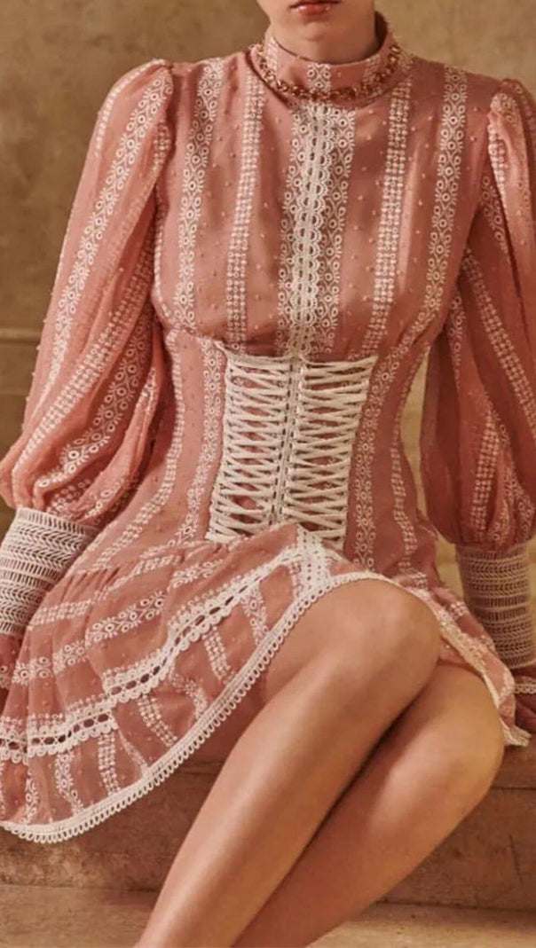 AIIZIE FLOUNCY RUFFLES SHORT CORSET DRESS IN PINK - product image