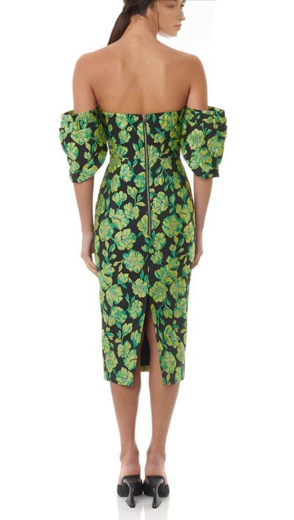 AIIZIE JACQUARD STRAPLESS MIDI DRESS IN GREEN - product image