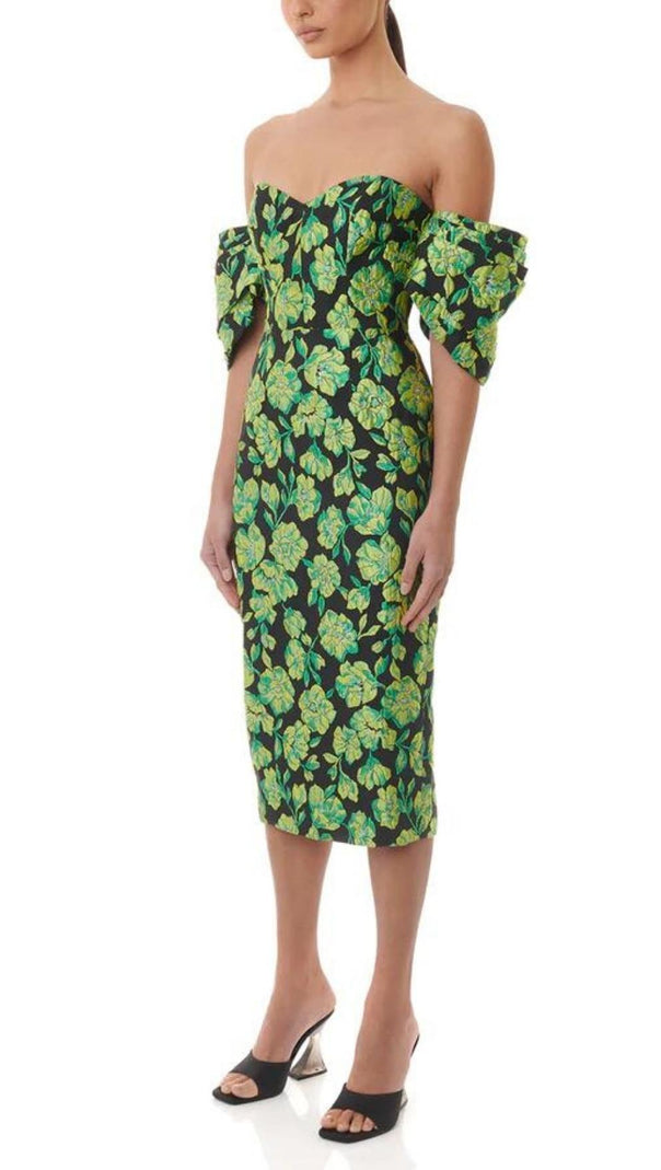 AIIZIE JACQUARD STRAPLESS MIDI DRESS IN GREEN - product image