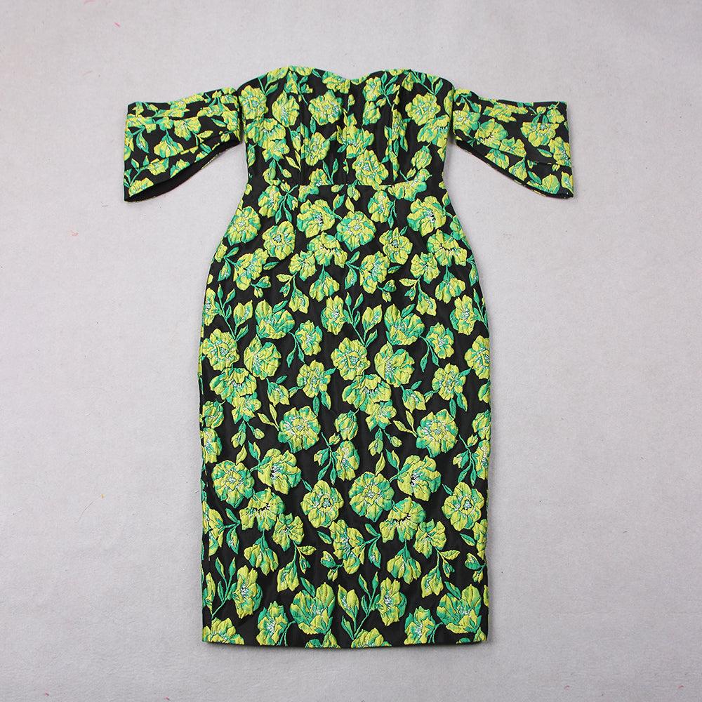 AIIZIE JACQUARD STRAPLESS MIDI DRESS IN GREEN - product image