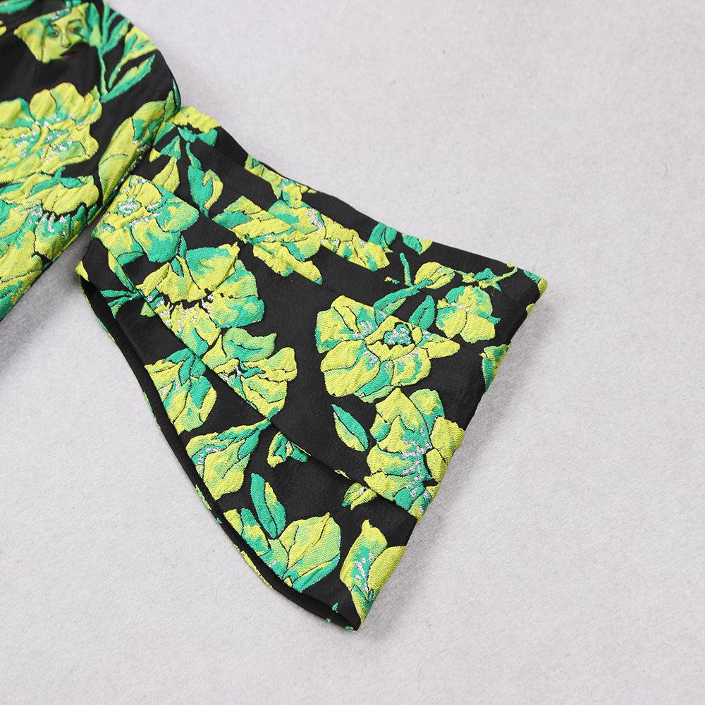 TRÄGERLOSES MIDIKLEID AUS JACQUARD IN GRÜN