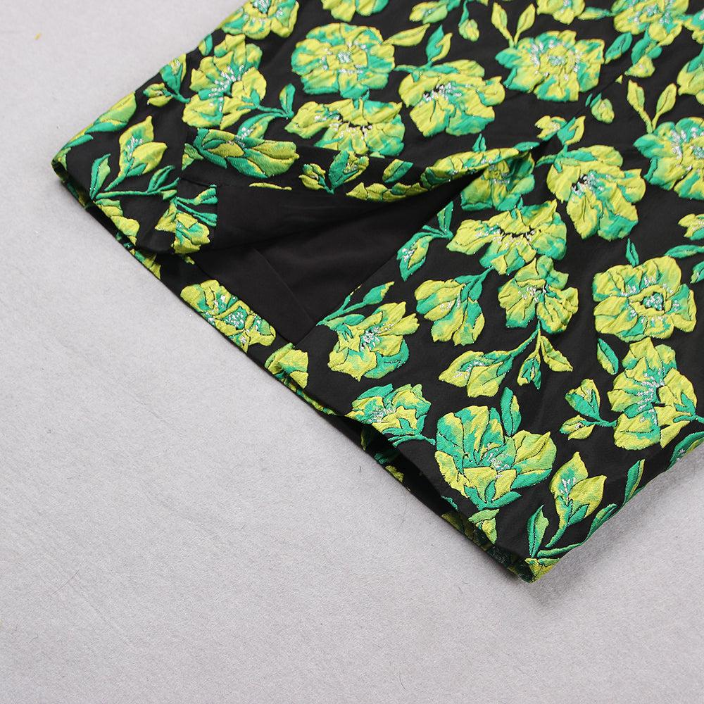 TRÄGERLOSES MIDIKLEID AUS JACQUARD IN GRÜN