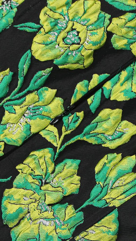 JACQUARD STRAPLESS MIDI DRESS IN GREEN