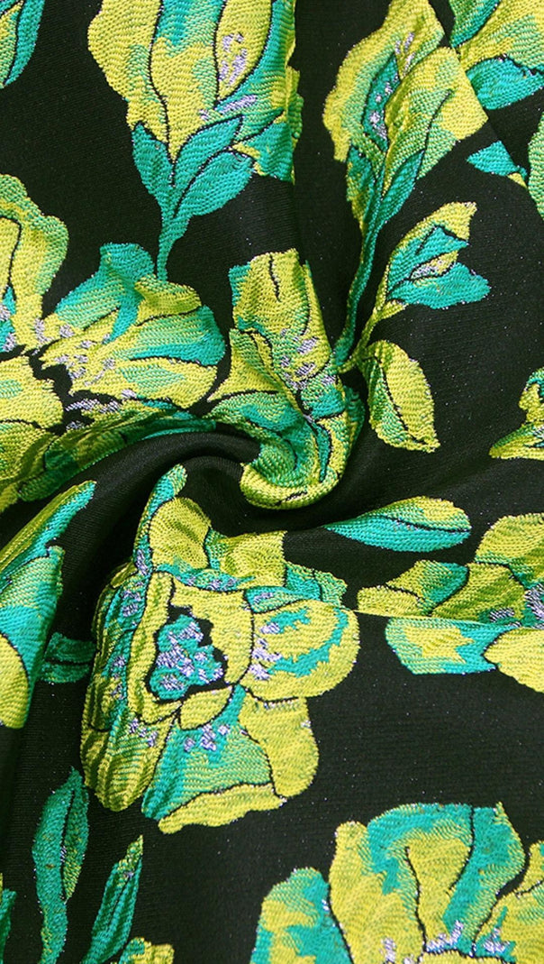 TRÄGERLOSES MIDIKLEID AUS JACQUARD IN GRÜN