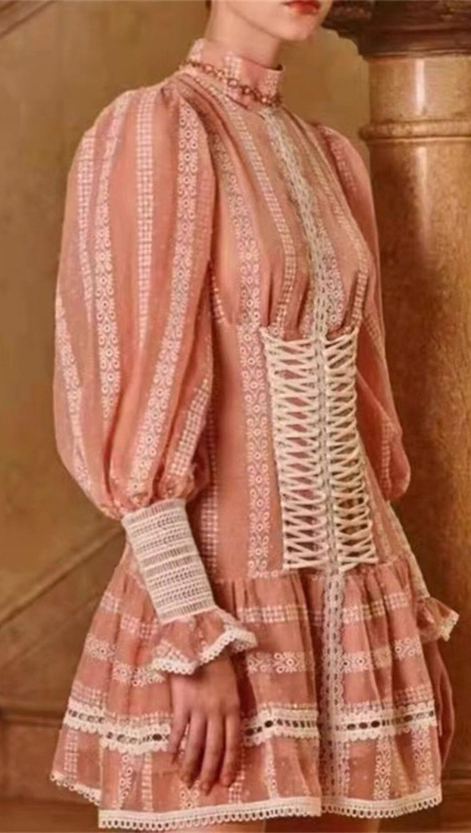 FLOUNCY RUFFLES SHORT CORSET DRESS IN PINK