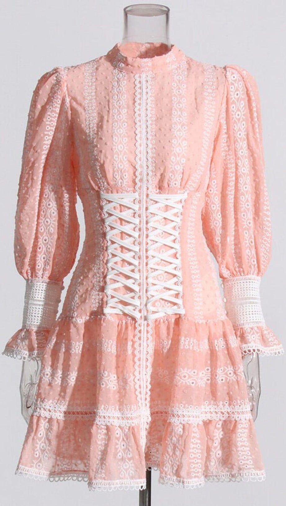 FLOUNCY RUFFLES SHORT CORSET DRESS IN PINK