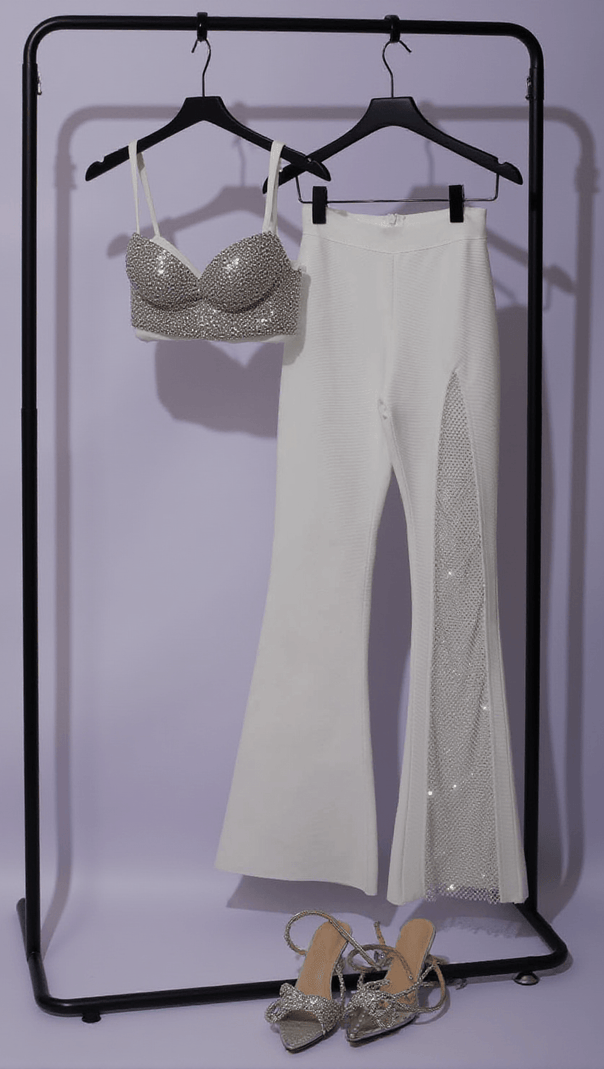 AIIZIE DELLA MESH DIAMOND BANDAGE PANTS IN WHITE - product image