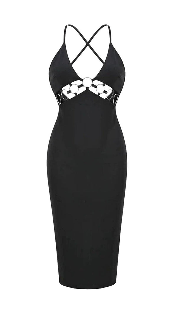 AIIZIE BANDAGE CUT OUT MIDI DRESS IN BLACK - product image