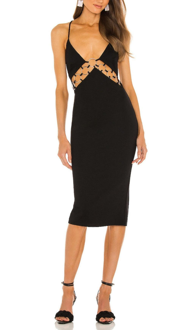 BANDAGE CUT OUT MIDI DRESS IN BLACK