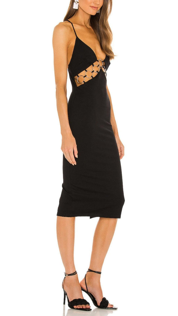 AIIZIE BANDAGE CUT OUT MIDI DRESS IN BLACK - product image