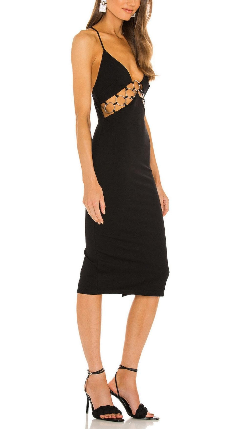 BANDAGE CUT OUT MIDI DRESS IN BLACK
