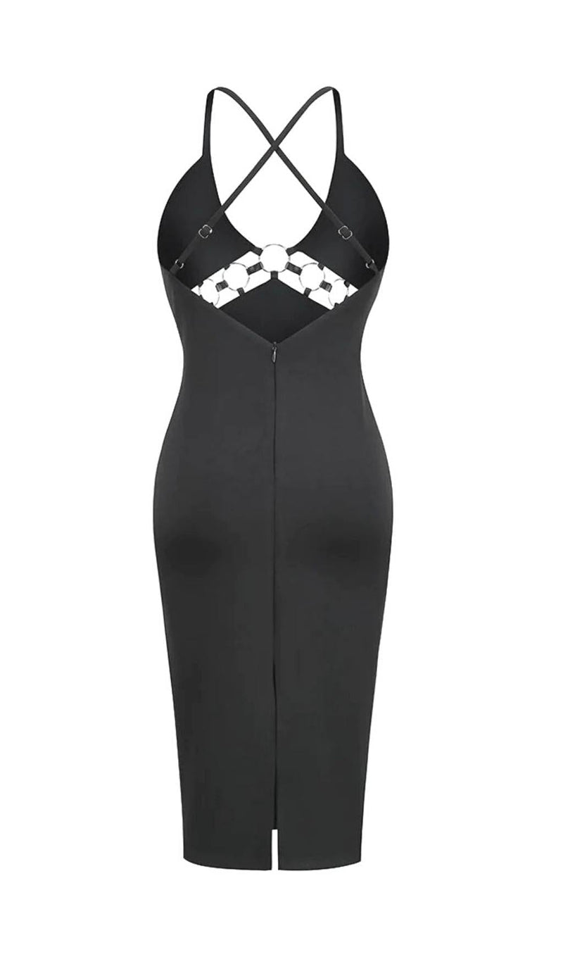 BANDAGE CUT OUT MIDI DRESS IN BLACK